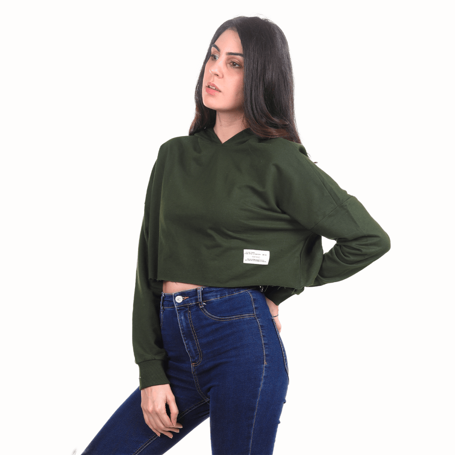 Lightweight Cropped Organic Cotton Hoodie - CAMPING GREEN
