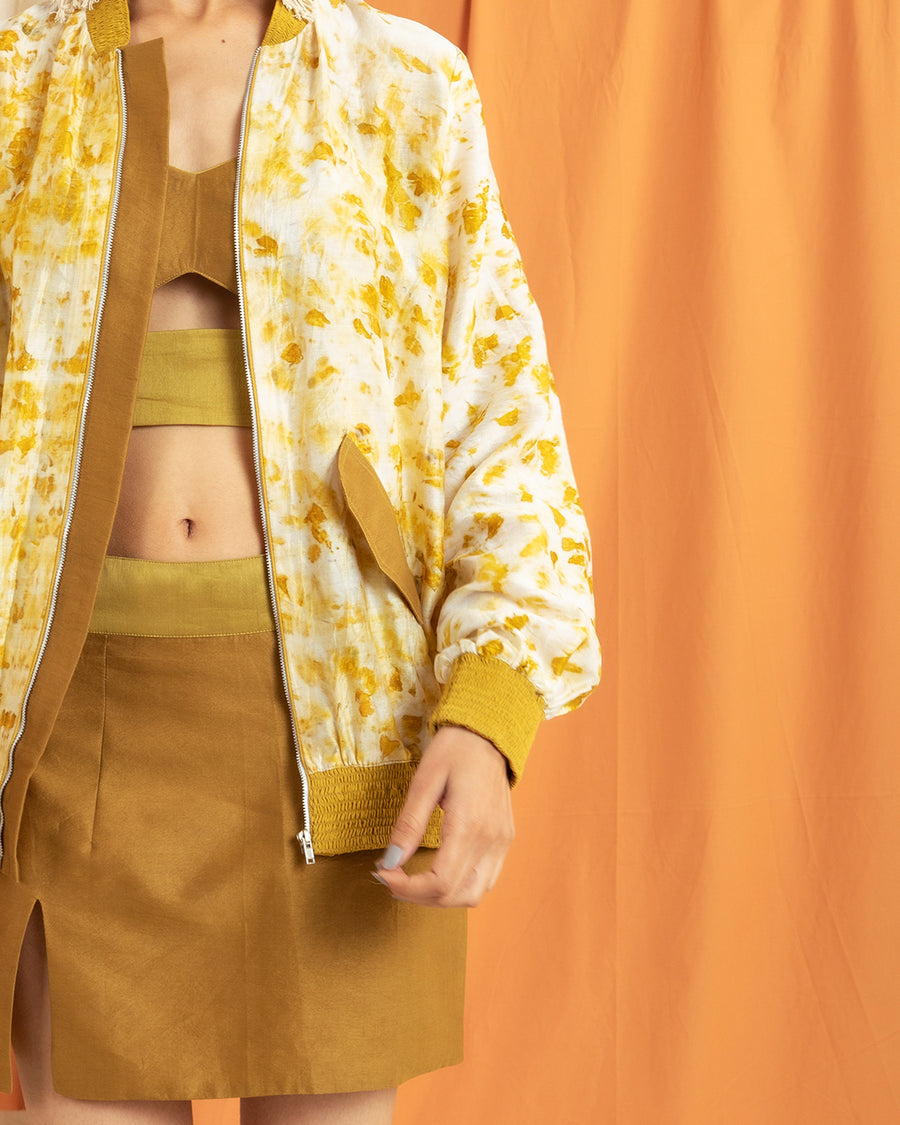 Less Is More Bomber Jacket in Yellow Print