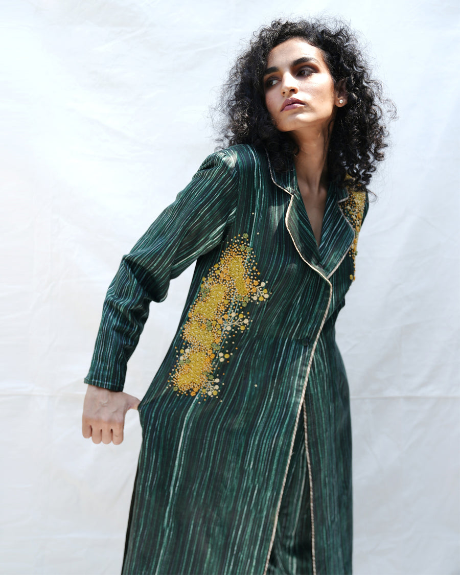 Emerald Green Stripe Trench Set