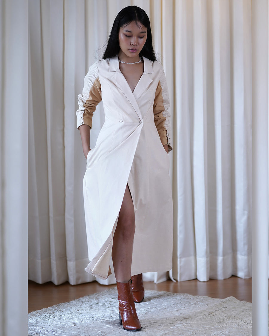 Coat Dress with Panelled Quilted Sleeves