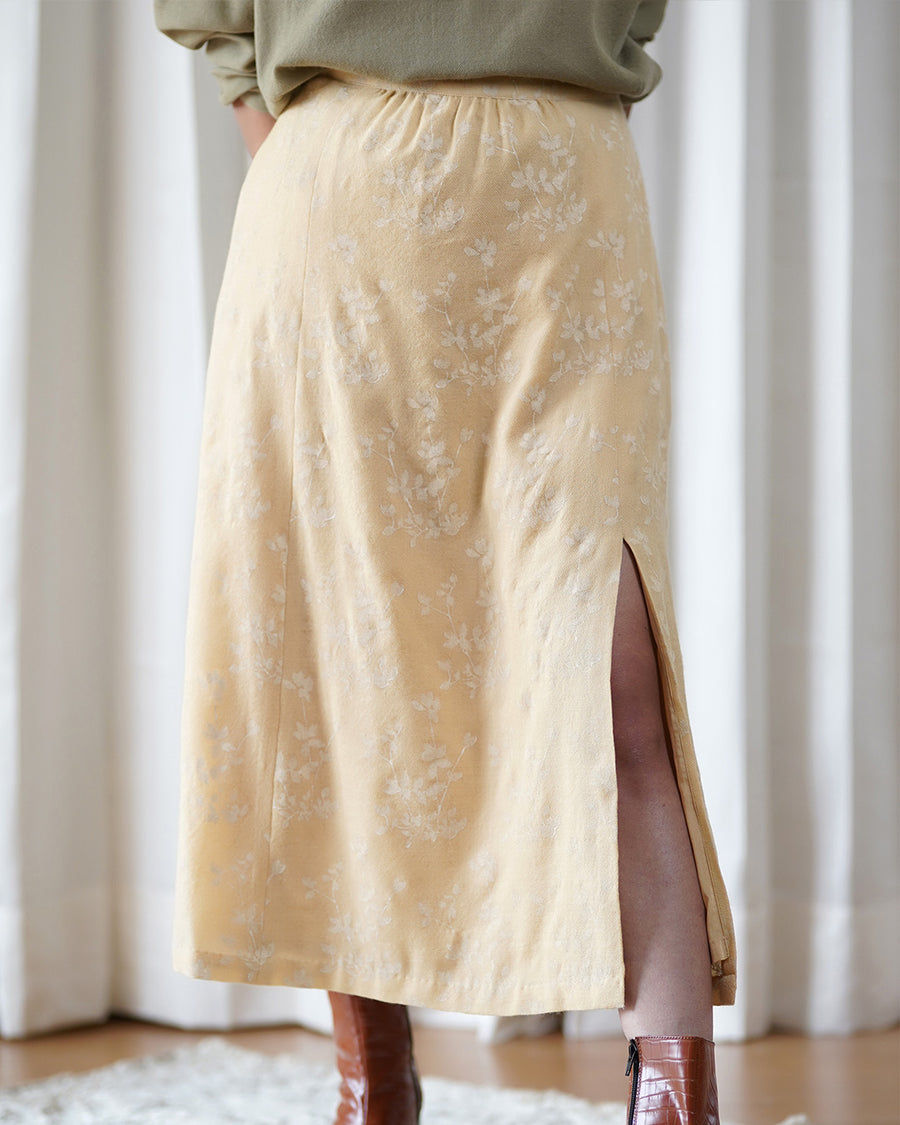 Printed Yellow Skirt with Thigh Slits