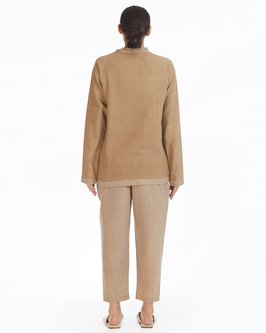 Handwoven Beige Paperbag Highwaist Pants