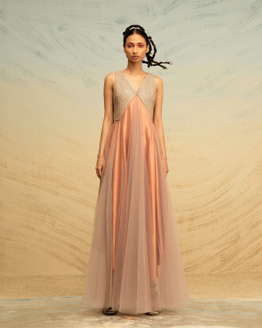 Angular Silk-Raffia & Tulle Dress