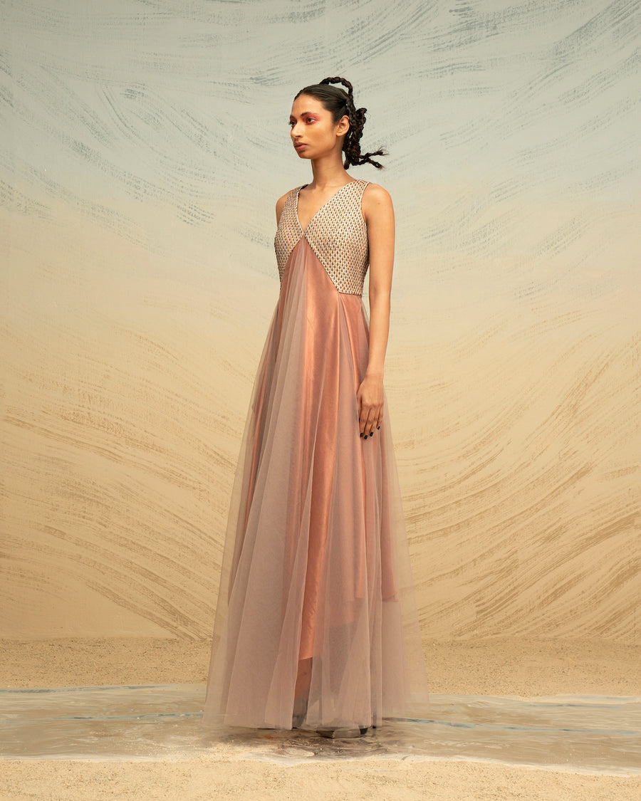 Angular Silk-Raffia & Tulle Dress