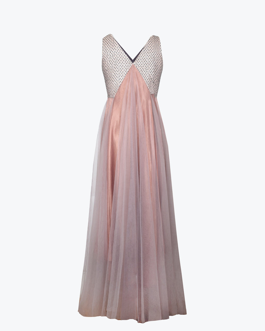 Angular Silk-Raffia & Tulle Dress