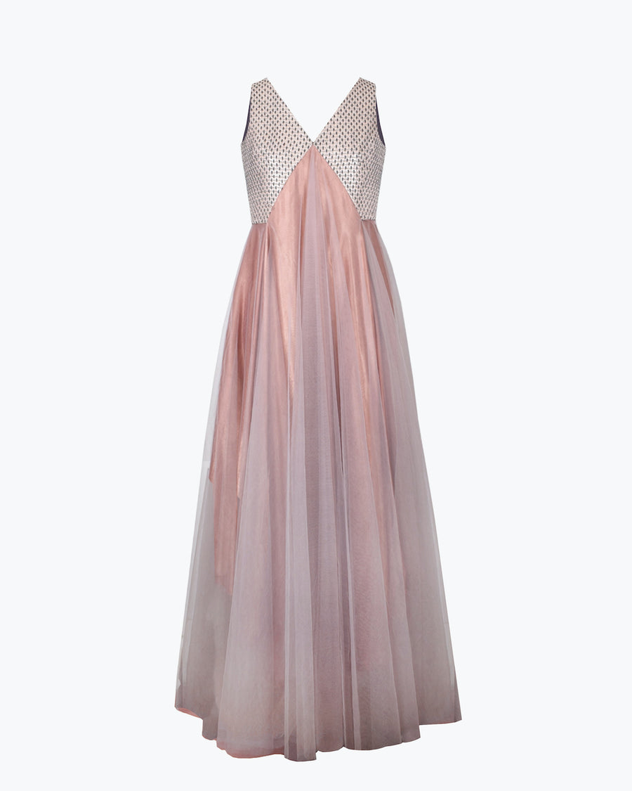 Angular Silk-Raffia & Tulle Dress