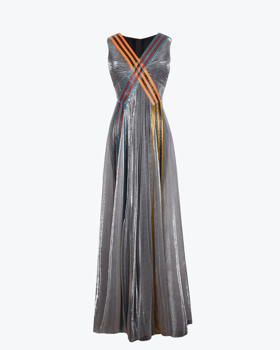 Interowoven Glass Gathered Lurex Dress