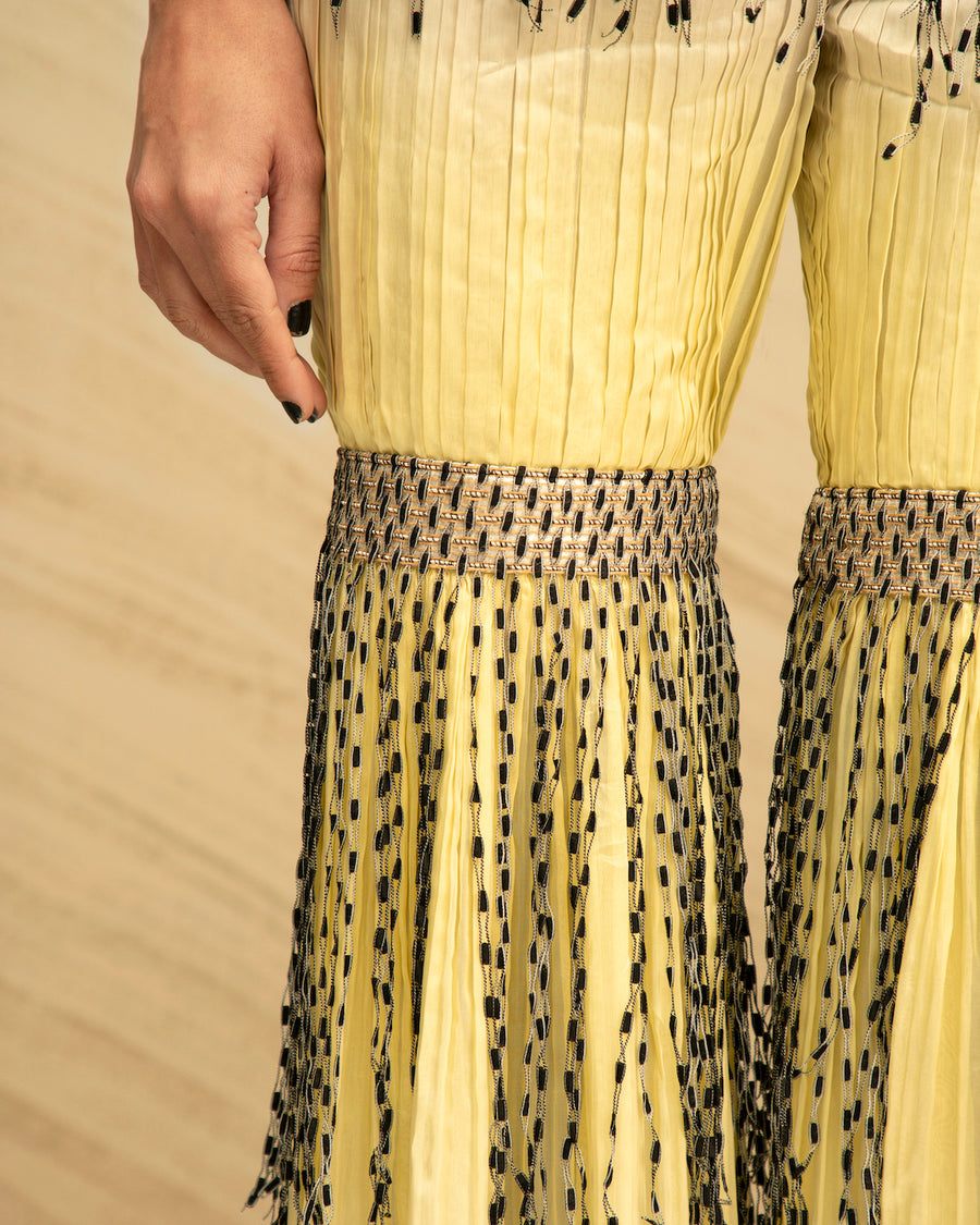 Gathered Trousers with Fringes