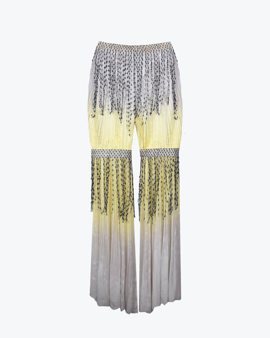 Gathered Trousers with Fringes