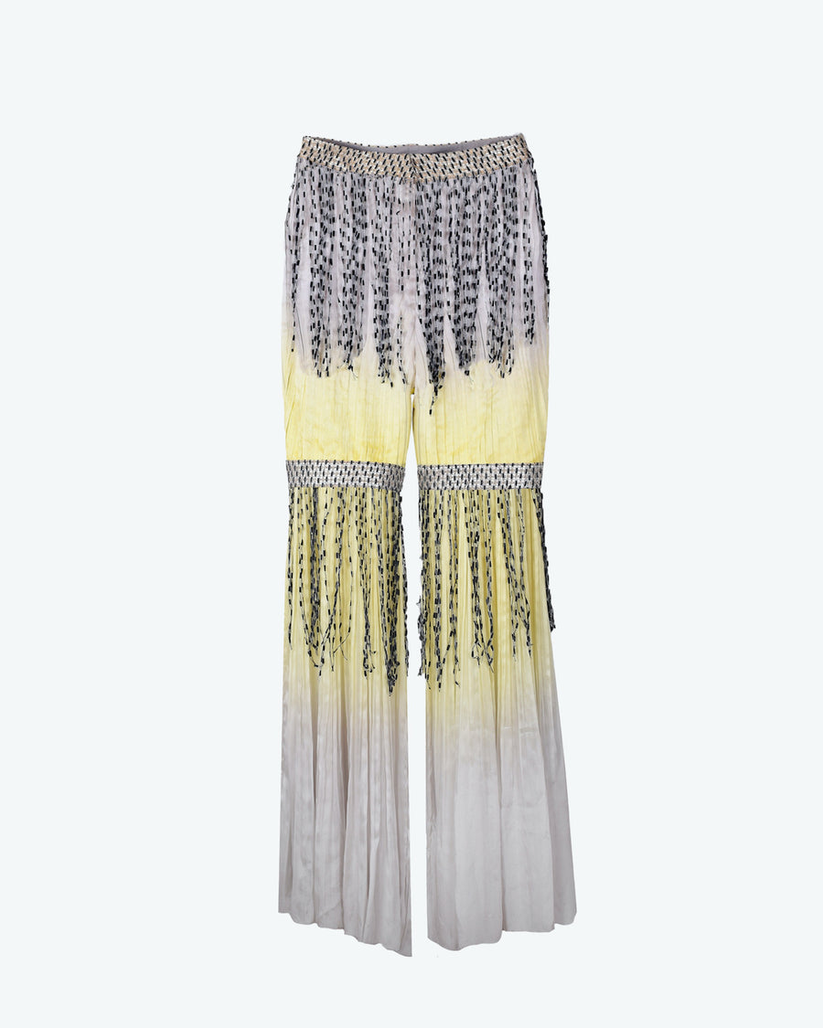 Gathered Trousers with Fringes