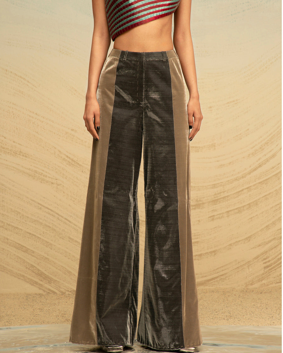Wide Legged Panelled Lurex Trousers