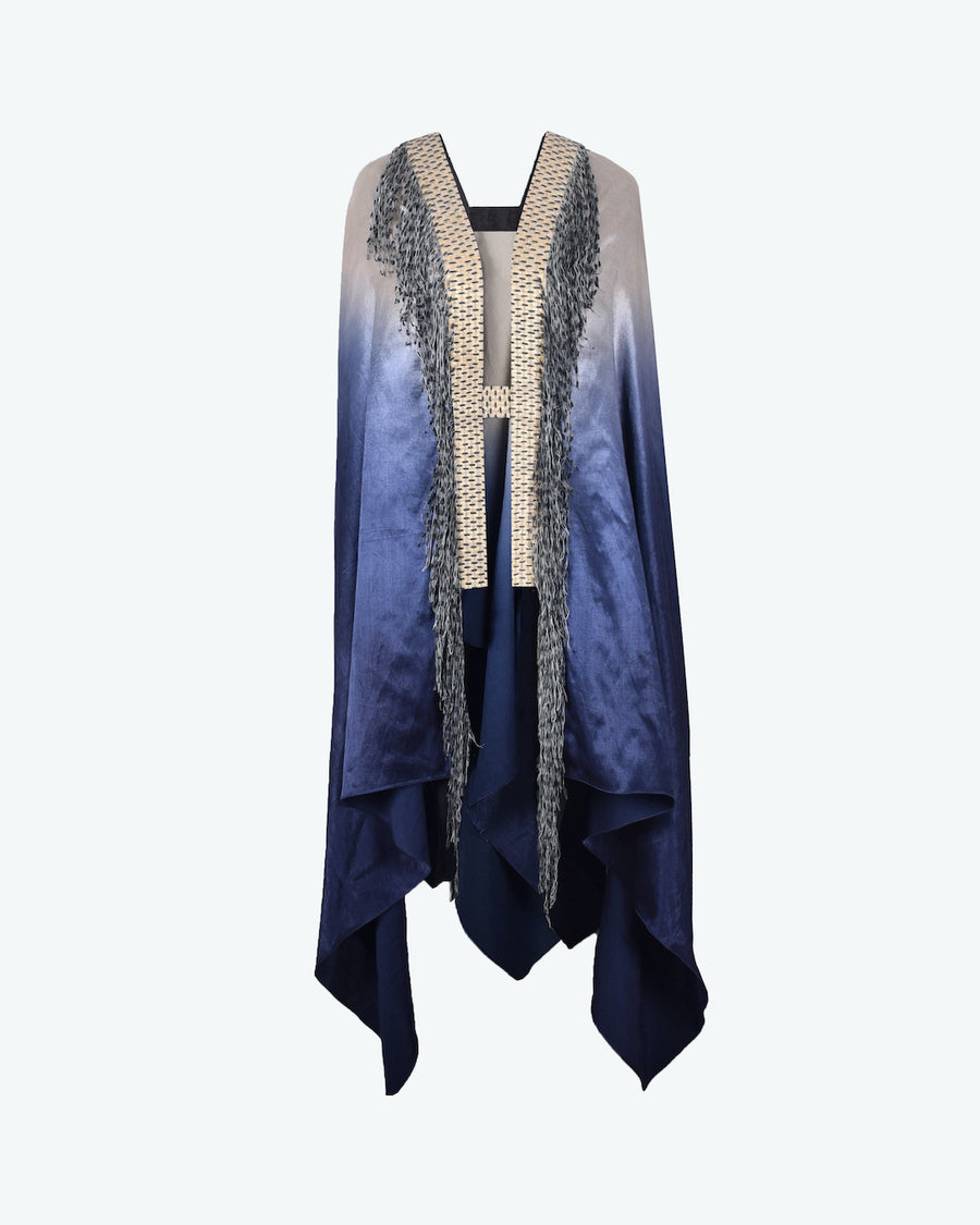 Textured Satin Cape with Fringes