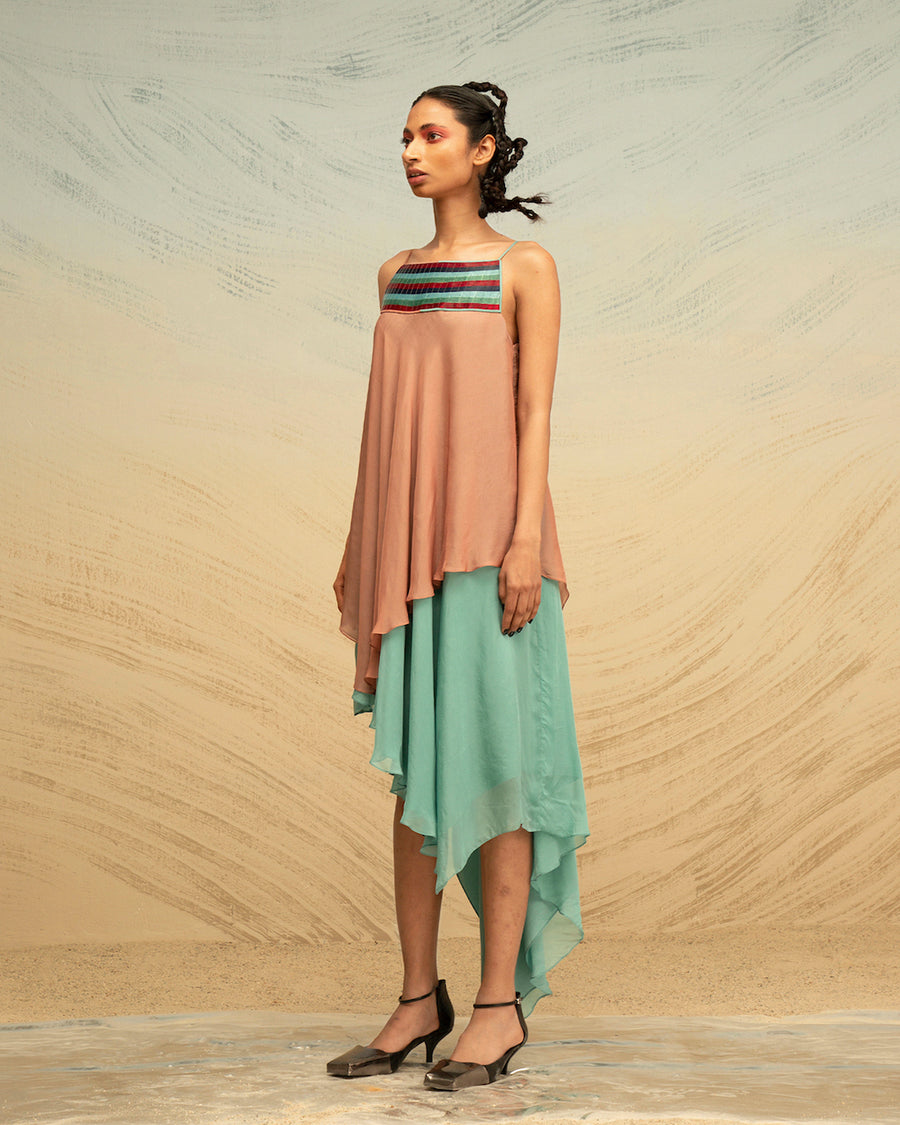 Layered Bias-Cut Glass Yoke Dress