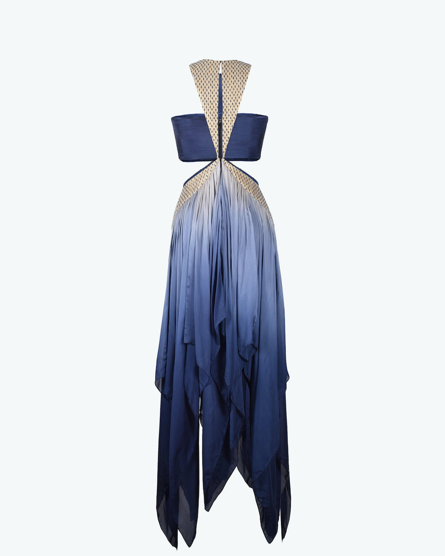 Gathered Chiffon Dress with Handwoven Arc Panels