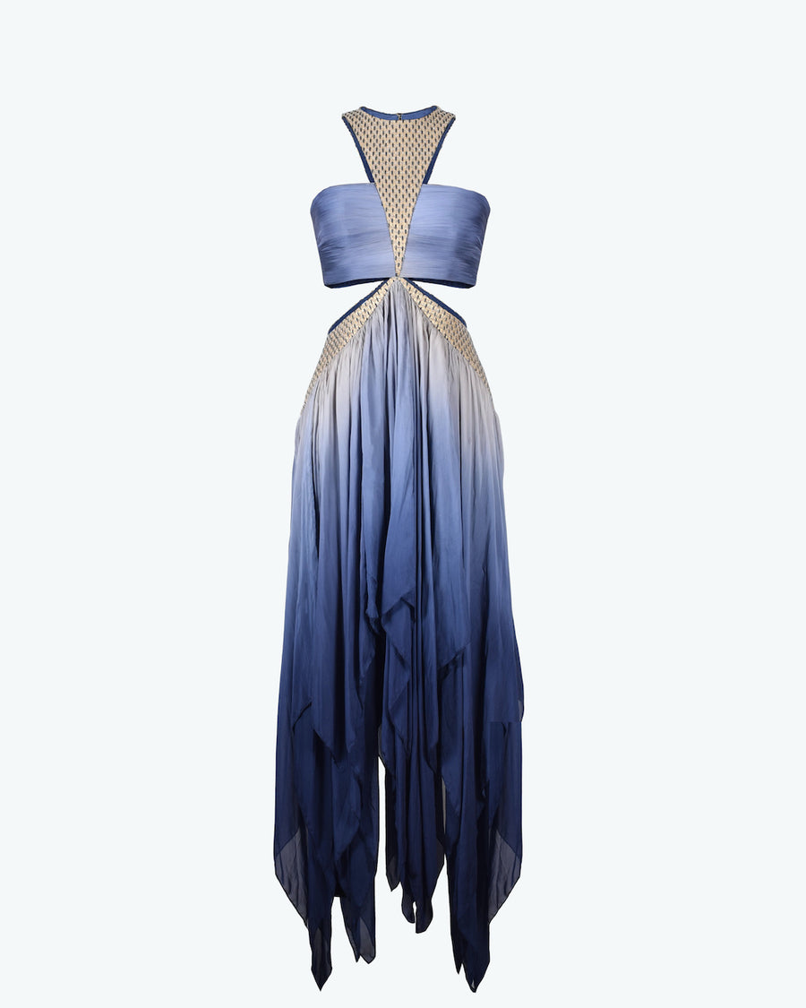 Gathered Chiffon Dress with Handwoven Arc Panels