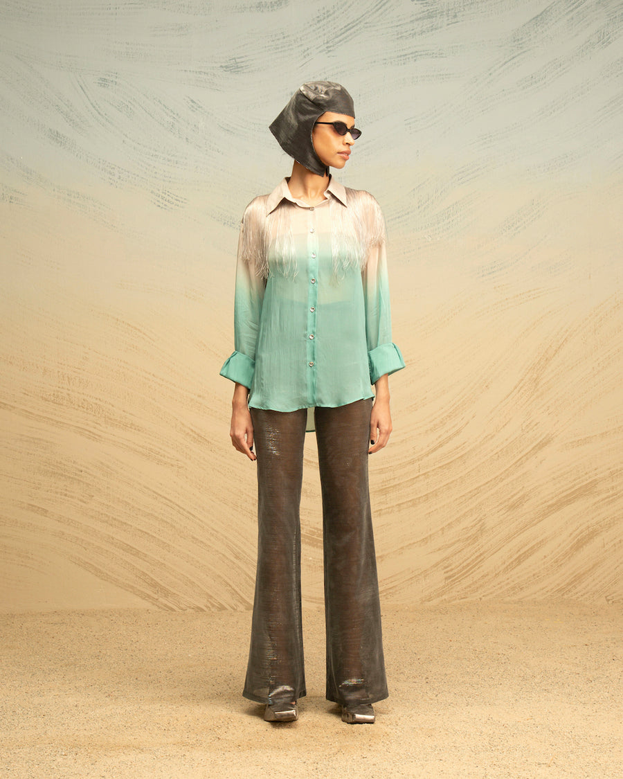 Silk Chiffon Shirt with Glass Fringes