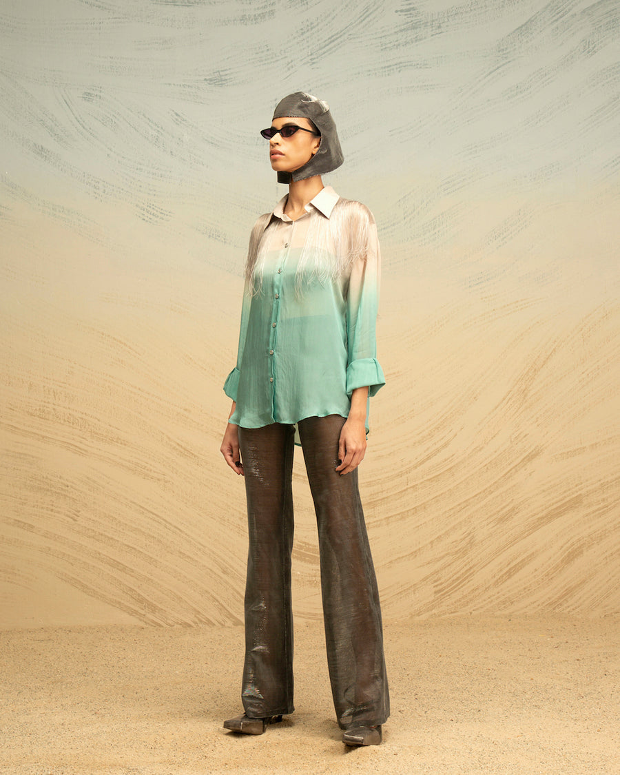 Silk Chiffon Shirt with Glass Fringes