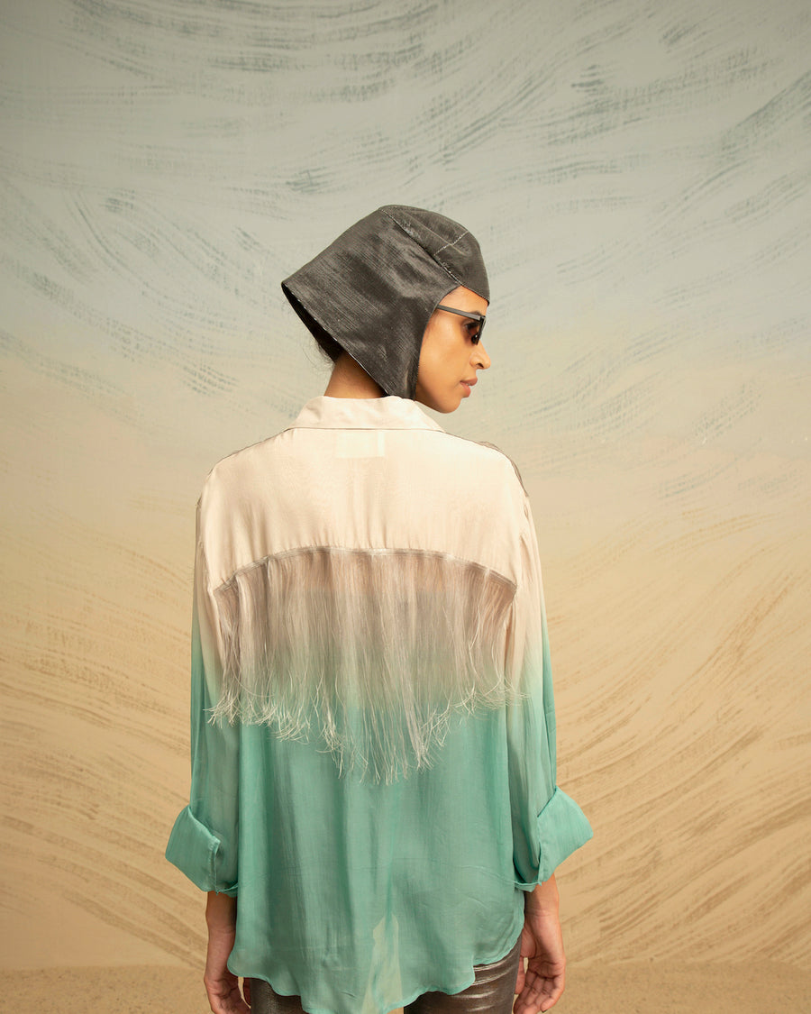 Silk Chiffon Shirt with Glass Fringes