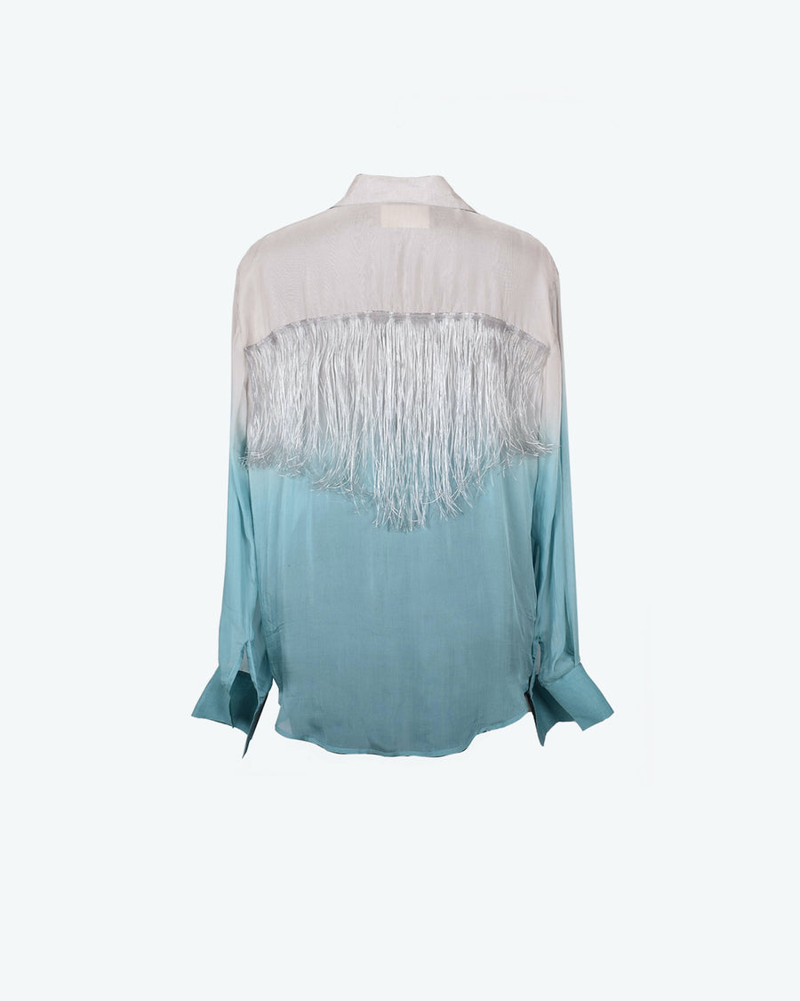 Silk Chiffon Shirt with Glass Fringes