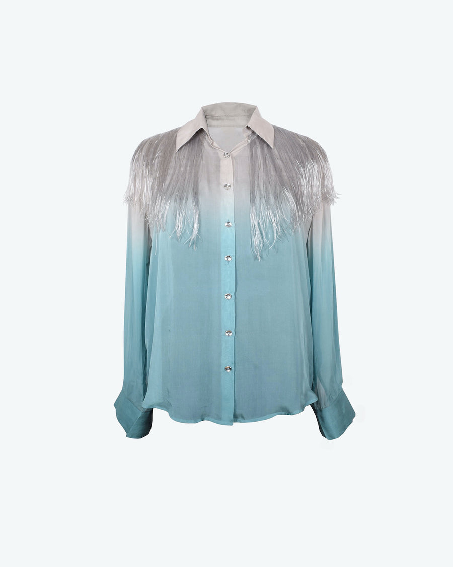 Silk Chiffon Shirt with Glass Fringes