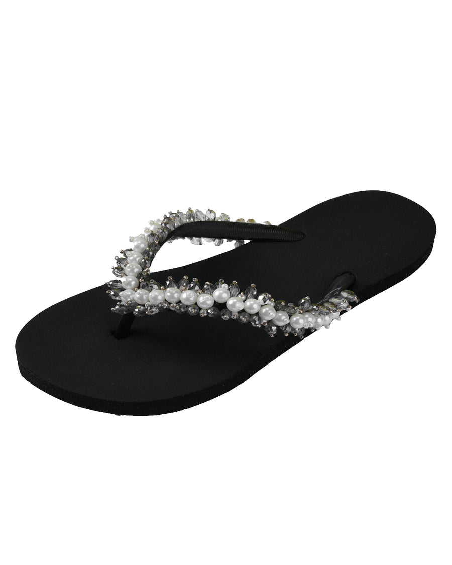 Hand Embellished Black Flip Flops