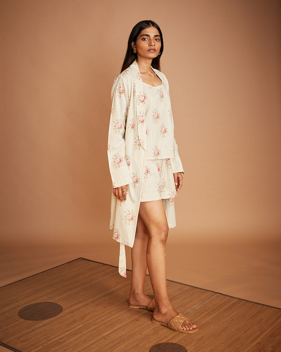 Mia - Long Shawl Collar Robe and Camisole and Shorts