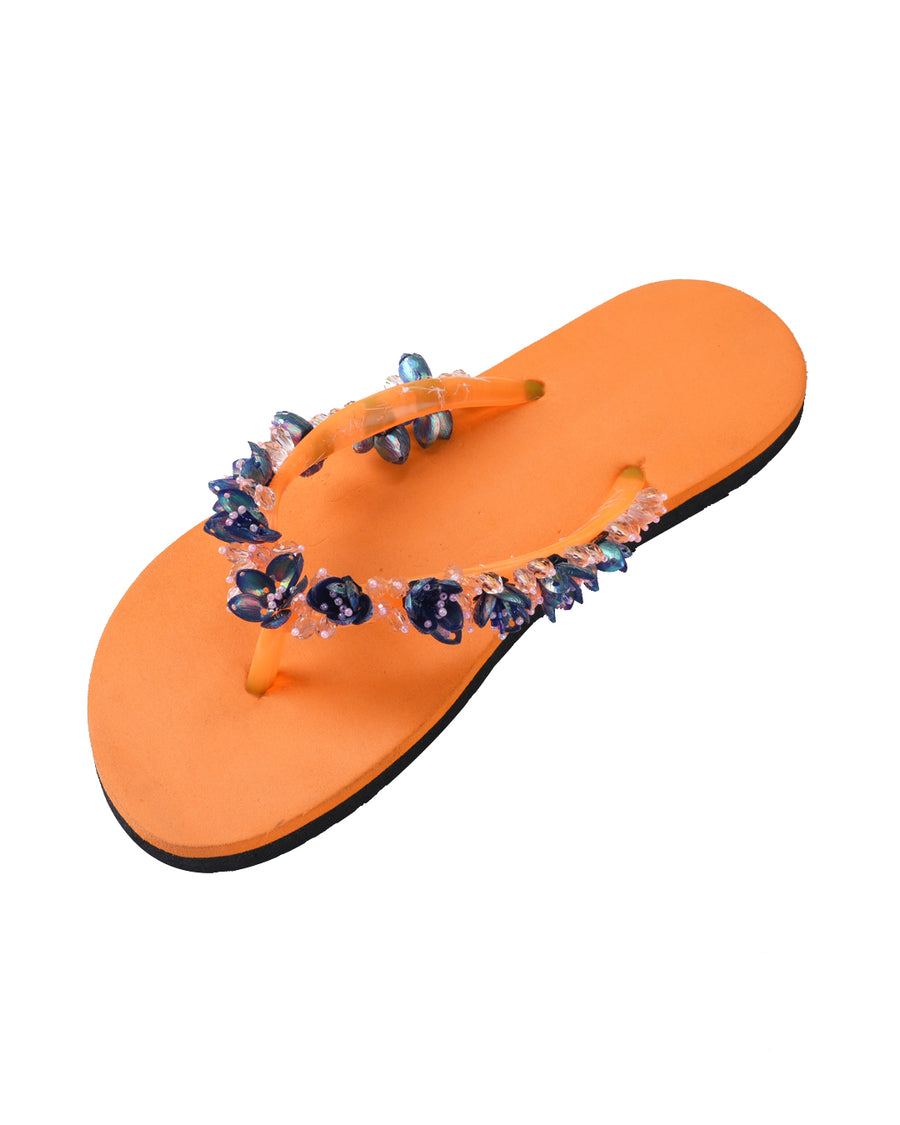 Hand Embellished Orange Flip Flops