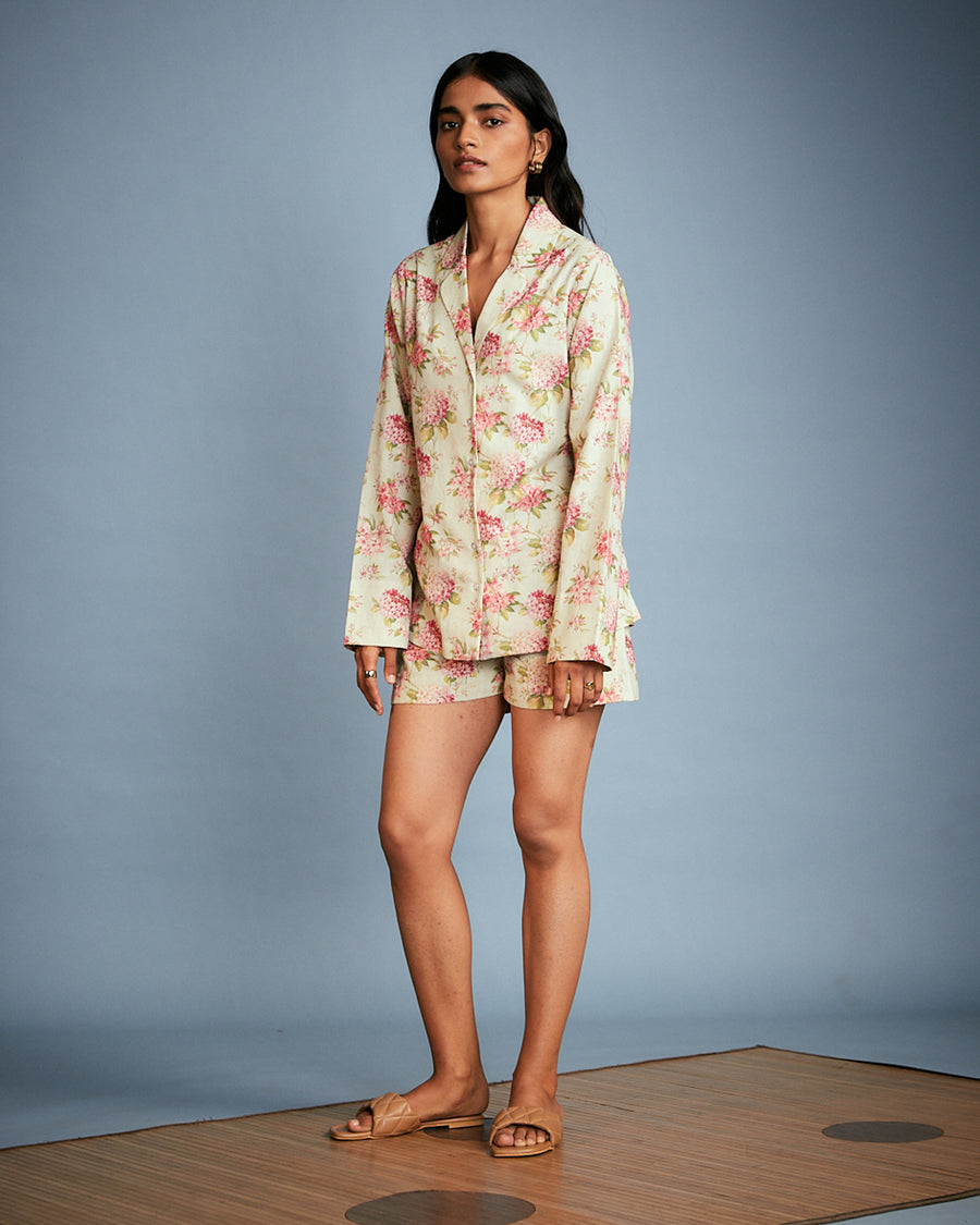 Emily - Notched Collar Full Sleeves Shirt and Shorts