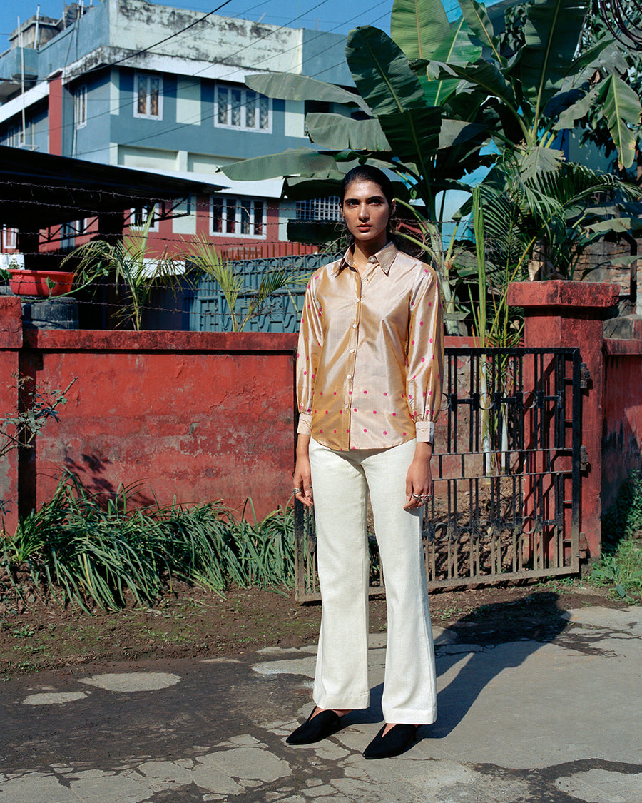 Beige Pink Silk Shirt
