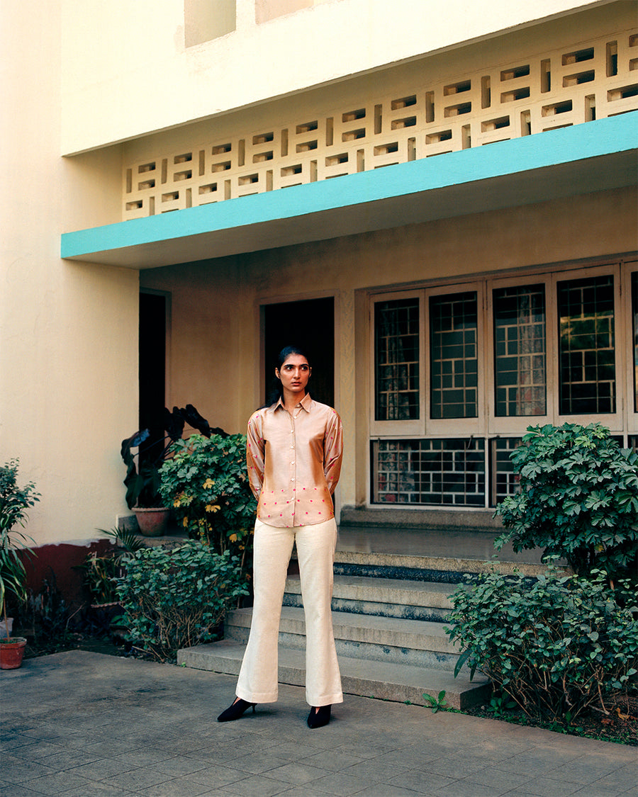 Beige Pink Silk Shirt
