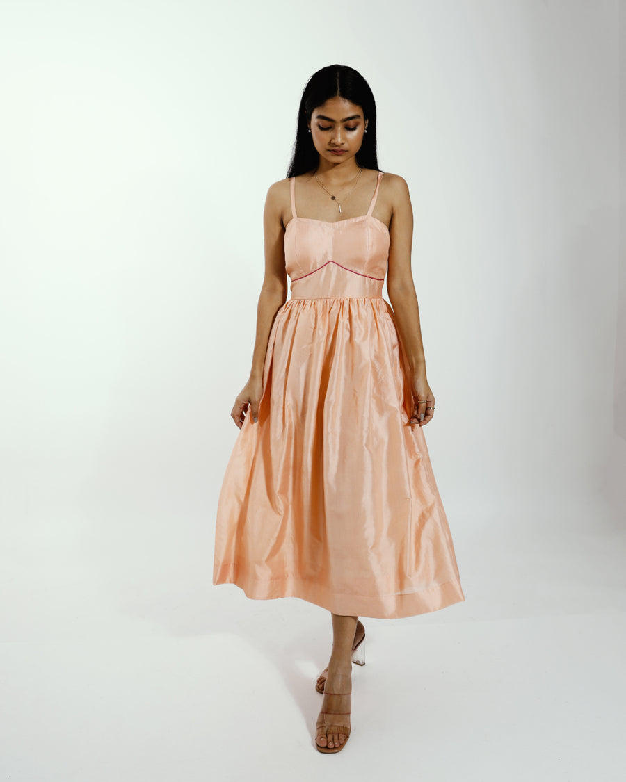 Silk Dress with Pink Piping