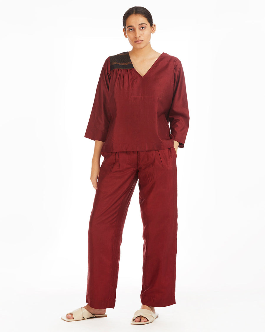 Handwoven Red Straight Pants