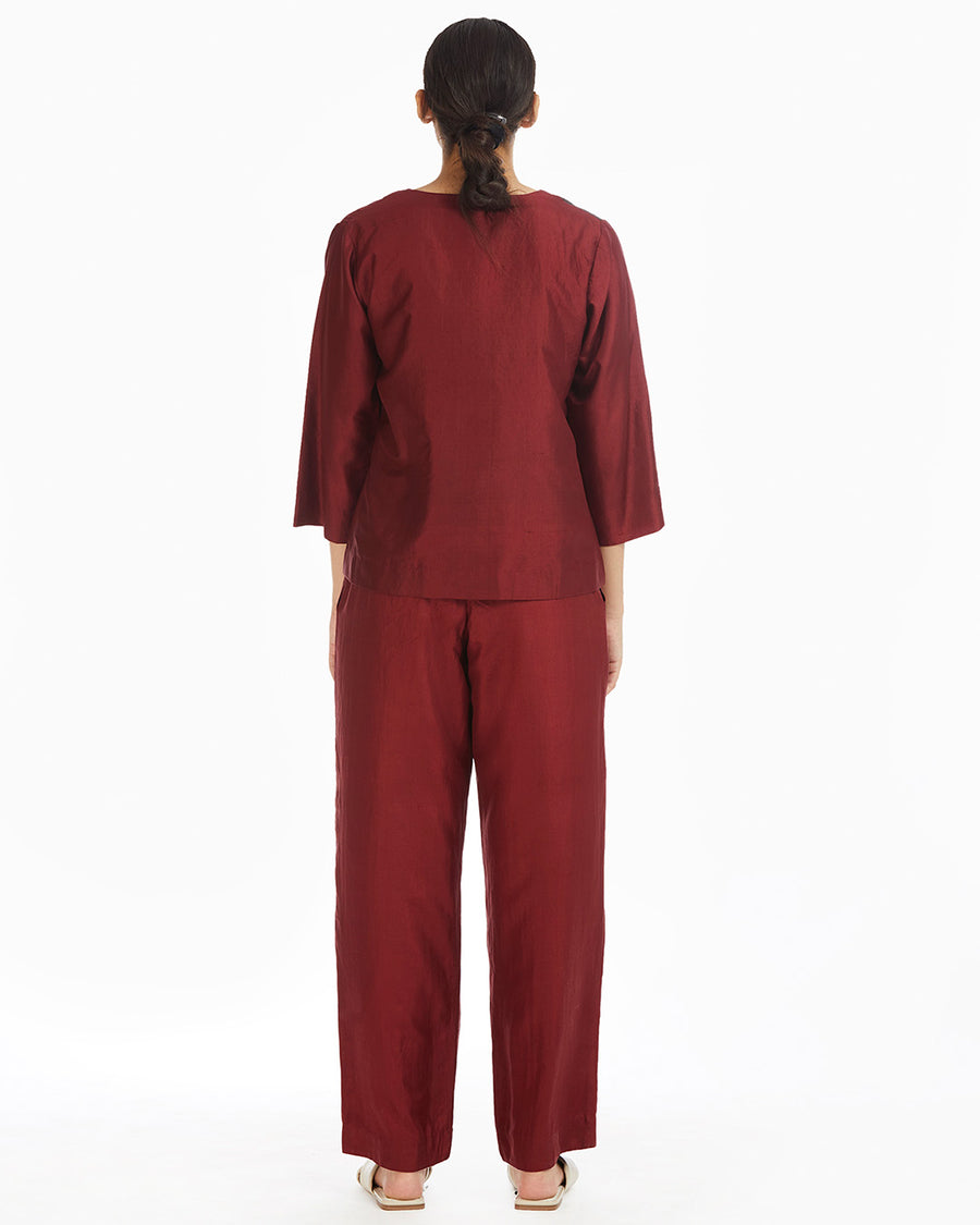 Handwoven Red Straight Pants