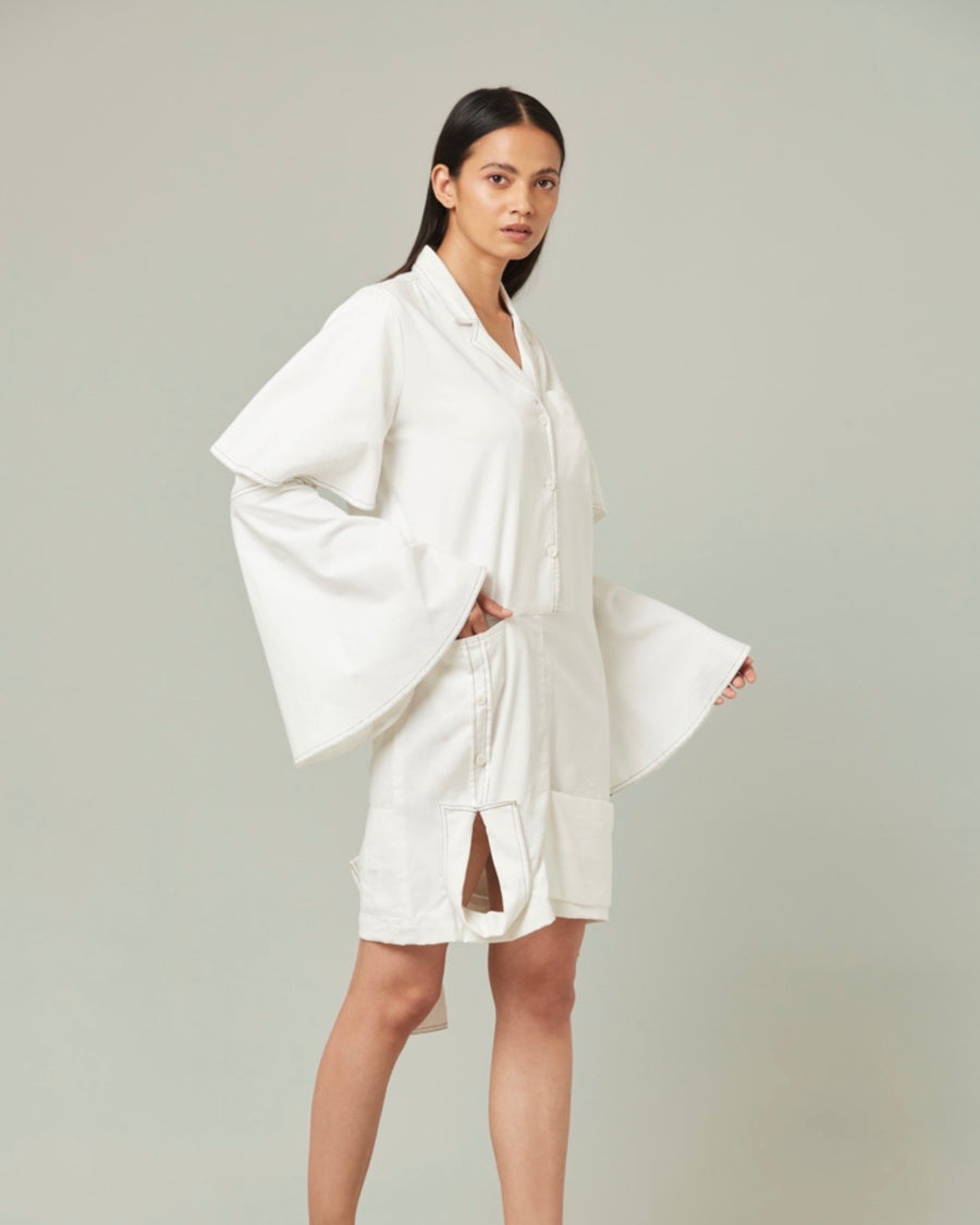 Lucie Inverted Shirt Dress with Bell Sleeves