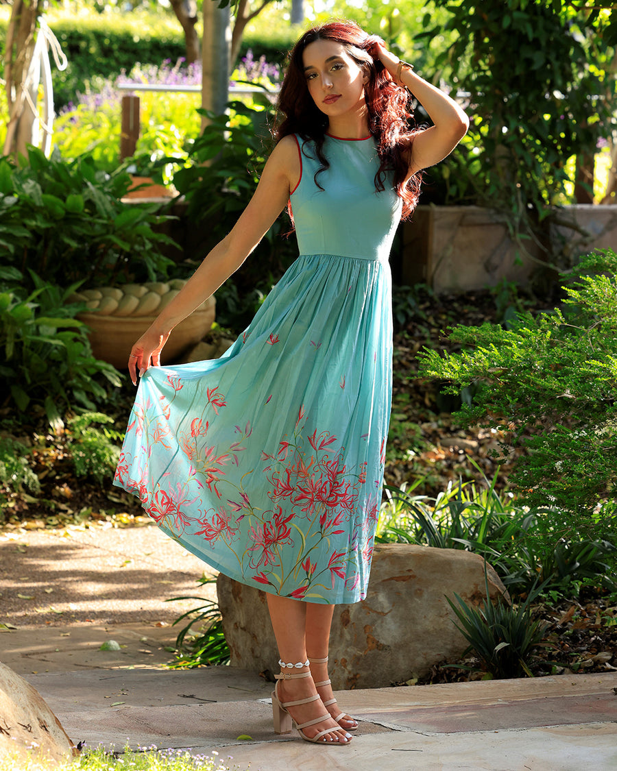 Teal Spider Lily Dress