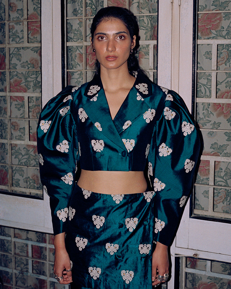 Green Mulberry Silk Pleated Pants