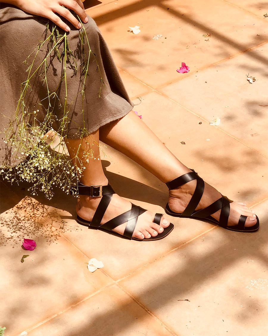 Criss Cross Ankle Flats Black