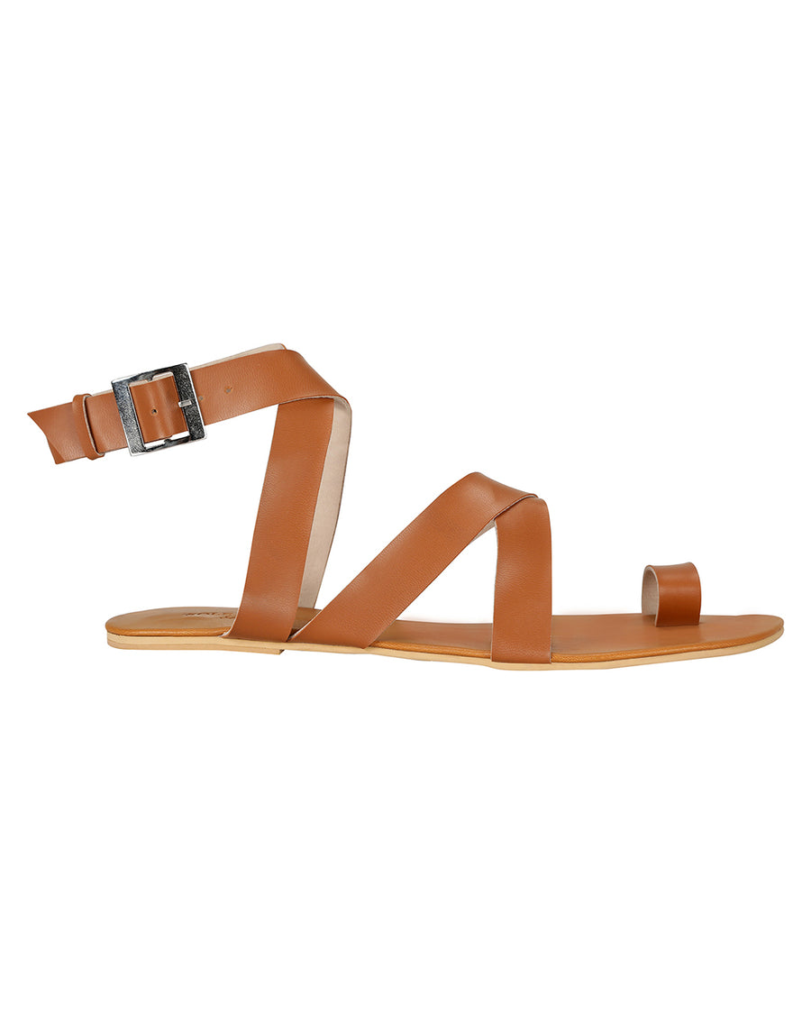 Criss Cross Ankle Flats Tan