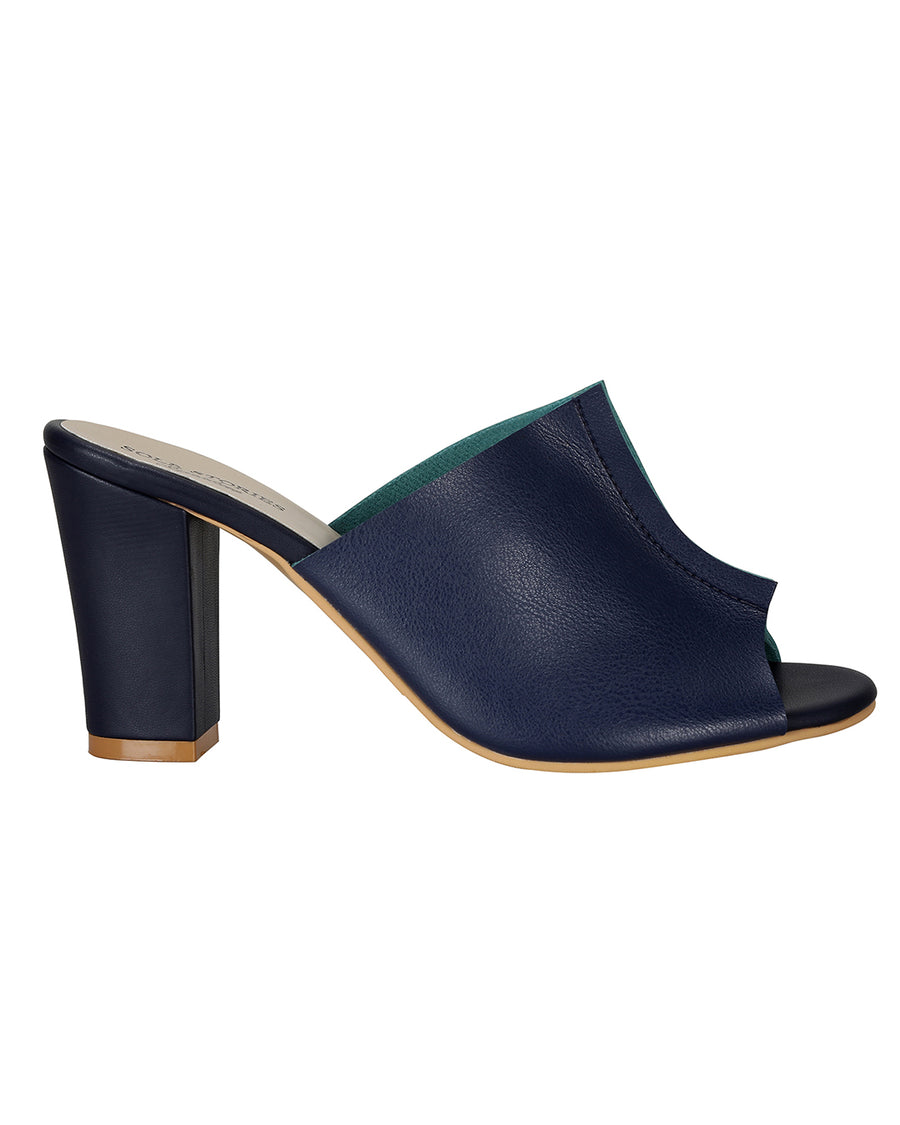 Two Toned Mules in Blue with Sea Green Lining