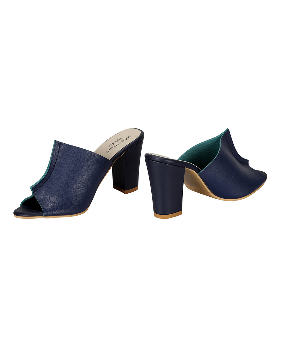 Two Toned Mules in Blue with Sea Green Lining