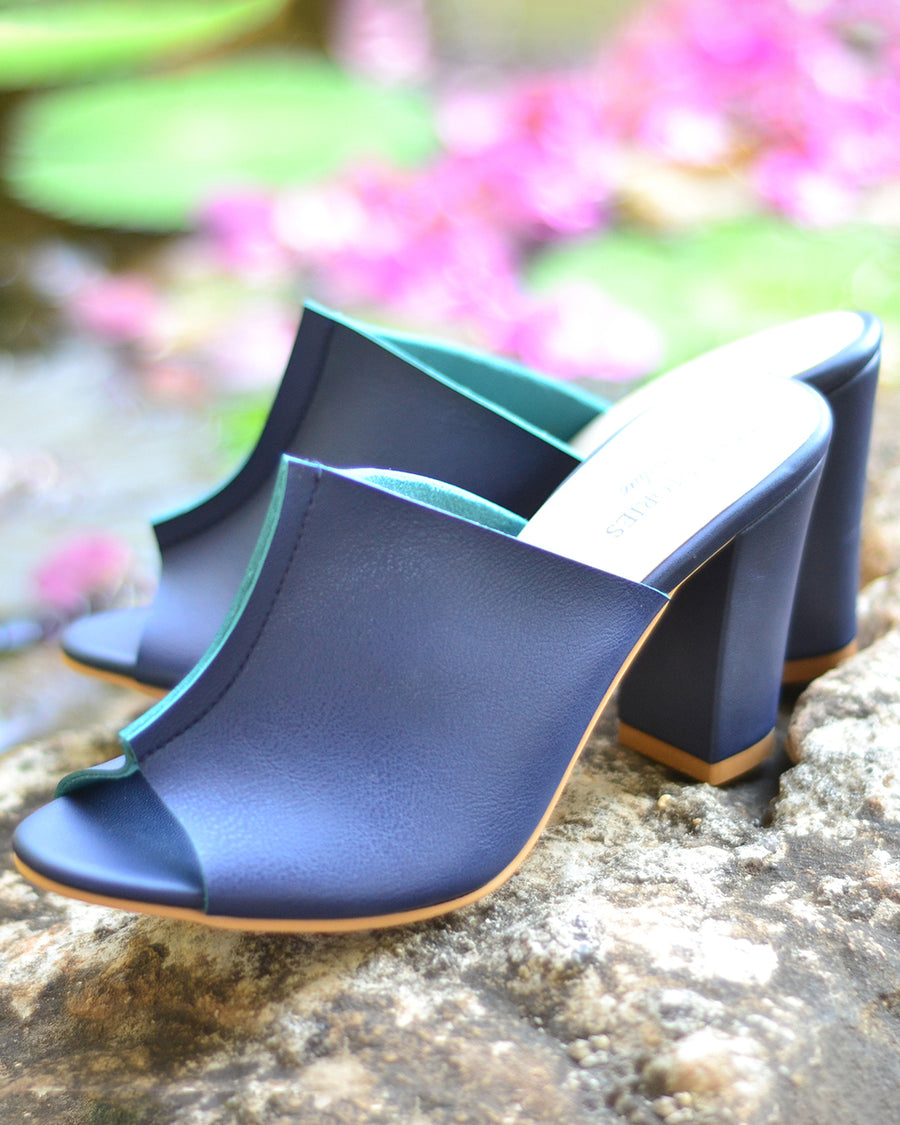 Two Toned Mules in Blue with Sea Green Lining