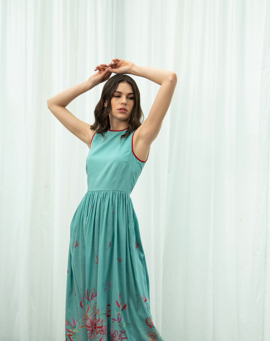 Teal Spider Lily Dress