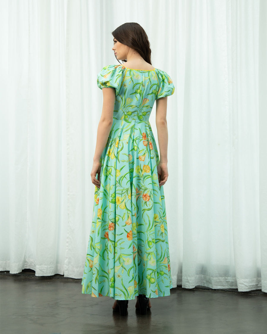 Aqua Kaner Flower Puff Sleeves Dress