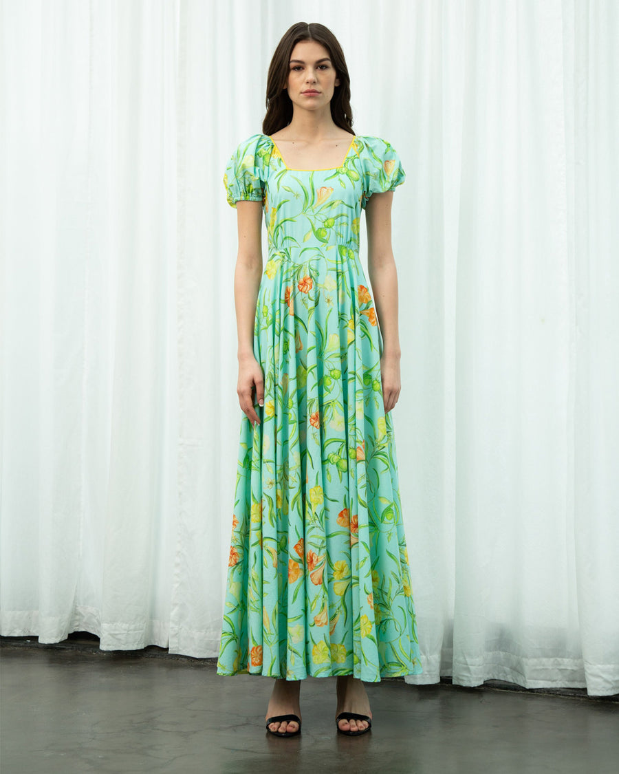 Aqua Kaner Flower Puff Sleeves Dress