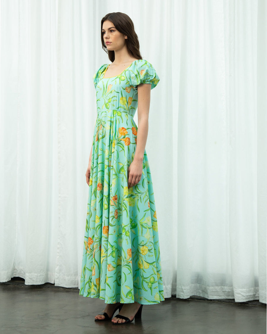 Aqua Kaner Flower Puff Sleeves Dress