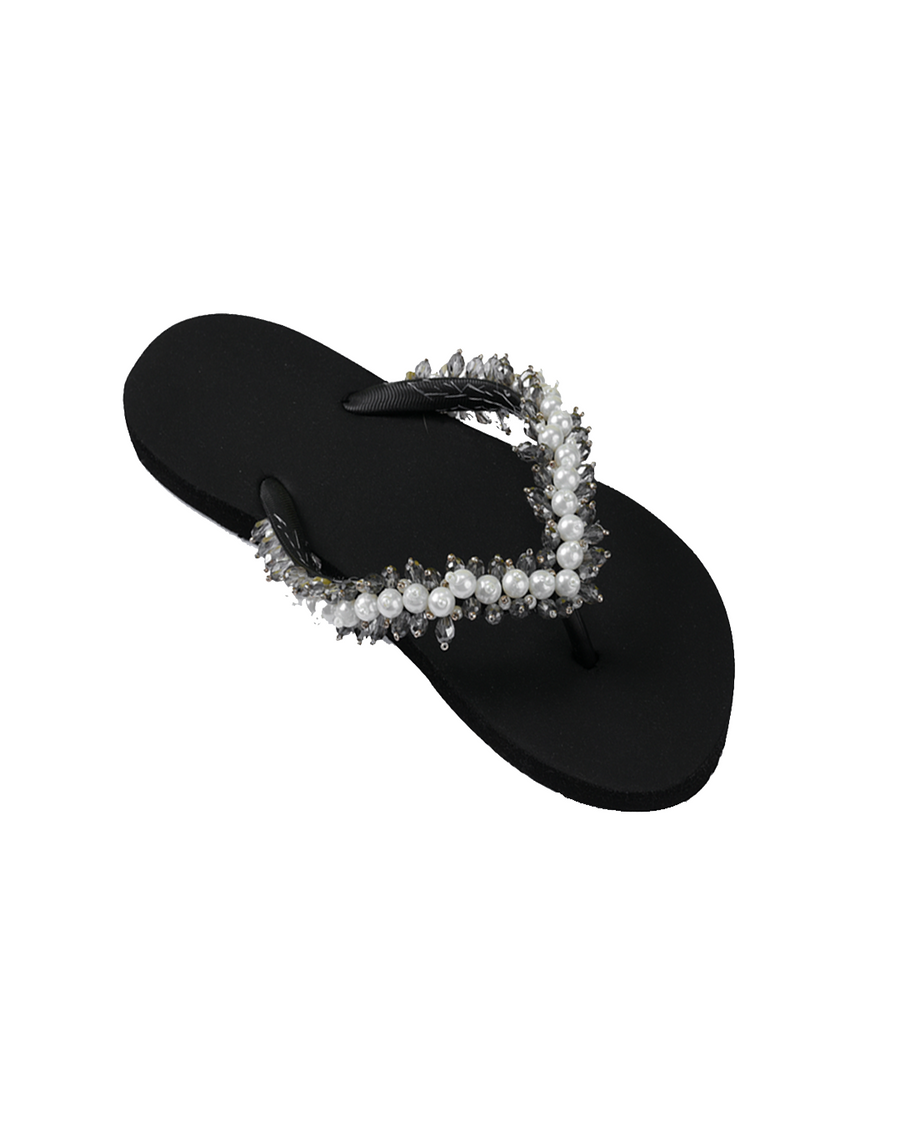 Hand Embellished Black Flip Flops