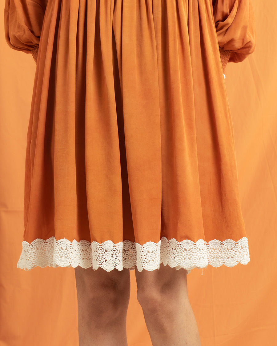 Playway Smocked Dress in Orange Red Shade