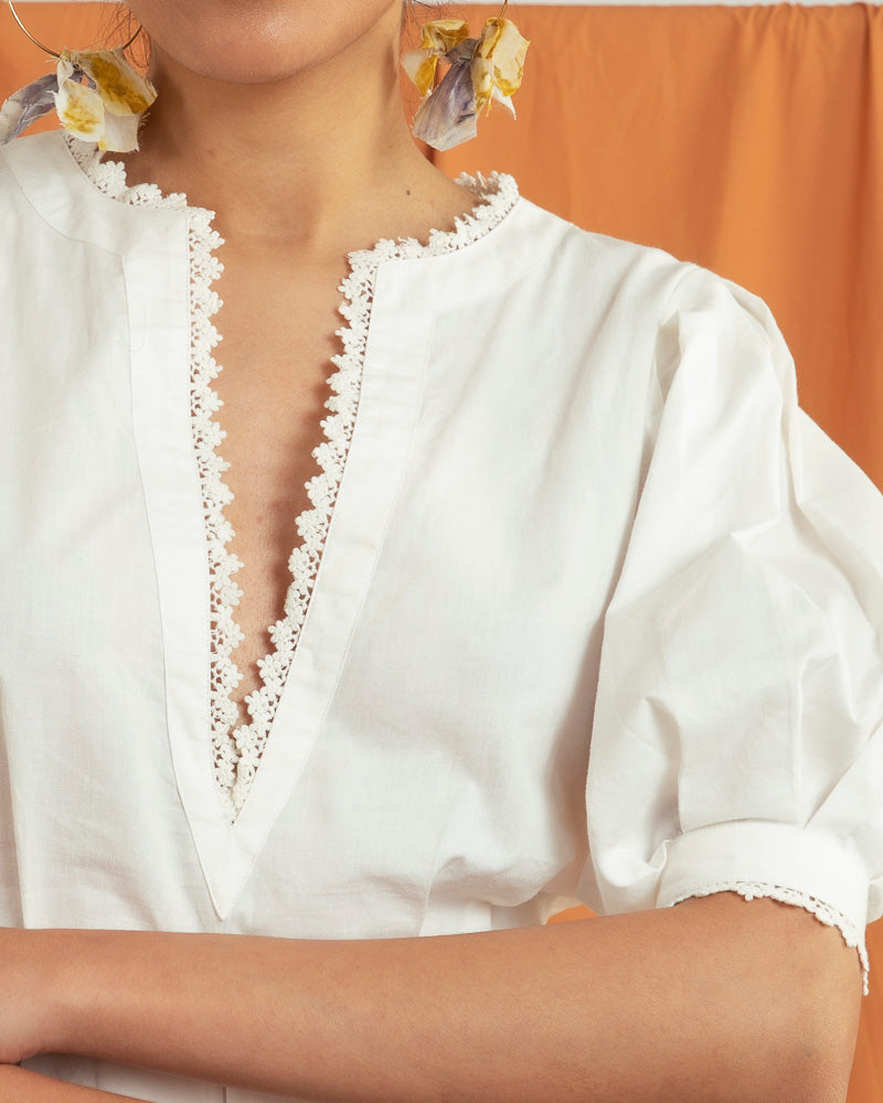 Sienna Dress in Classic White with Crochet Lace