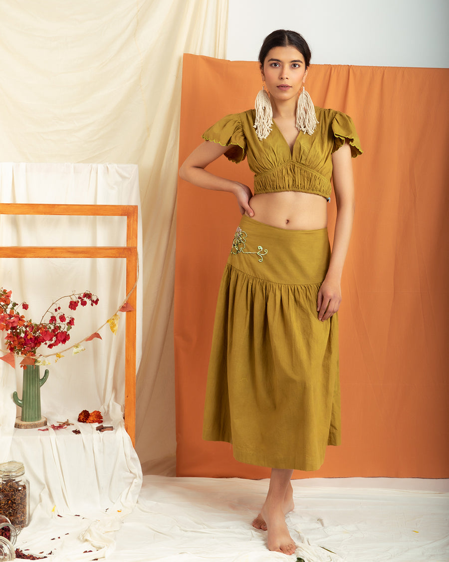 Gemini Top Skirt in Henna Green