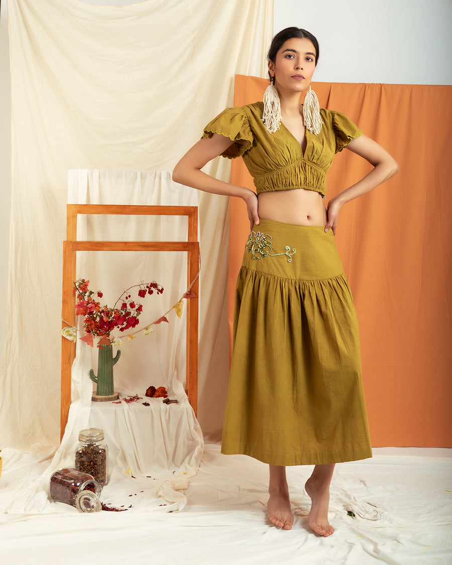 Gemini Top Skirt in Henna Green